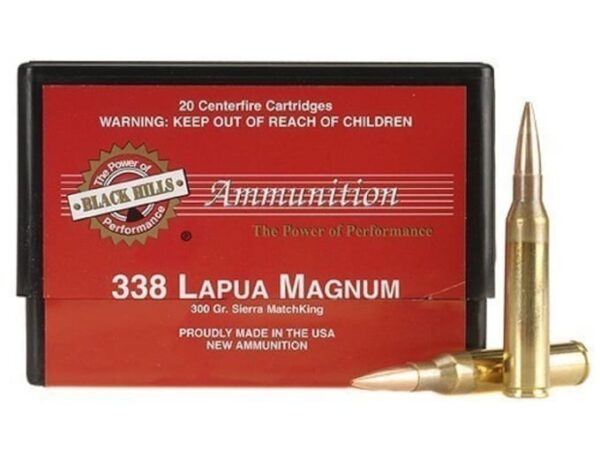 BLACK HILLS AMMUNITION 338 LAPUA MAGNUM 300 GRAIN SIERRA MATCHKING HOLLOW POINT BOAT TAIL 100 ROUNDS