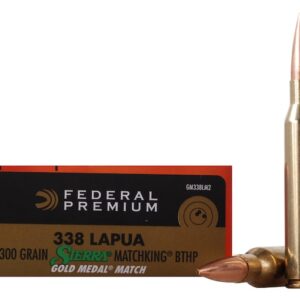 FEDERAL PREMIUM GOLD MEDAL AMMUNITION 338 LAPUA MAGNUM 300 GRAIN SIERRA MATCHKING HOLLOW POINT BOAT TAIL 100 ROUNDS