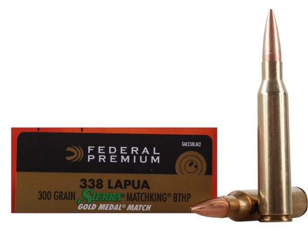 FEDERAL PREMIUM GOLD MEDAL AMMUNITION 338 LAPUA MAGNUM 300 GRAIN SIERRA MATCHKING HOLLOW POINT BOAT TAIL 100 ROUNDS