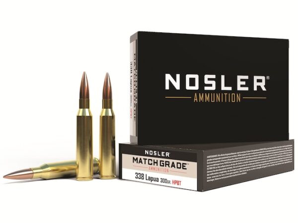 NOSLER MATCH GRADE AMMUNITION 338 LAPUA MAGNUM 300 GRAIN CUSTOM COMPETITION HOLLOW POINT BOAT TAIL