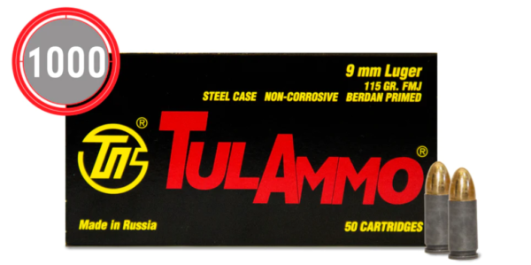 Tula 9mm luger 115 gr fmj steel case 1000 rounds