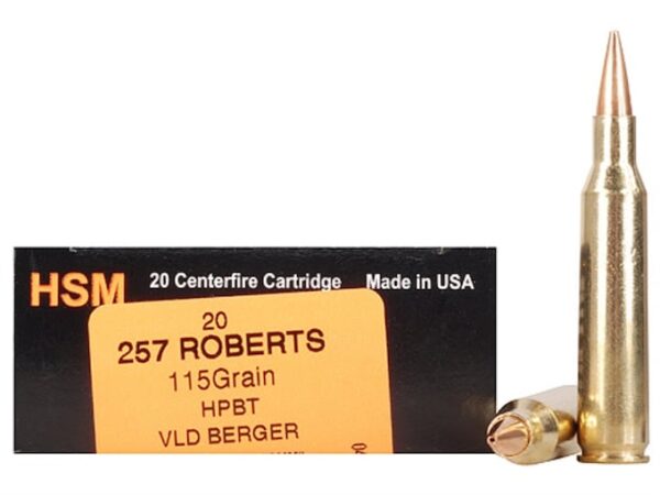 HSM Trophy Gold Ammunition 257 Roberts +P 115 Grain Berger Hunting VLD Hollow Point Boat Tail 500 rounds